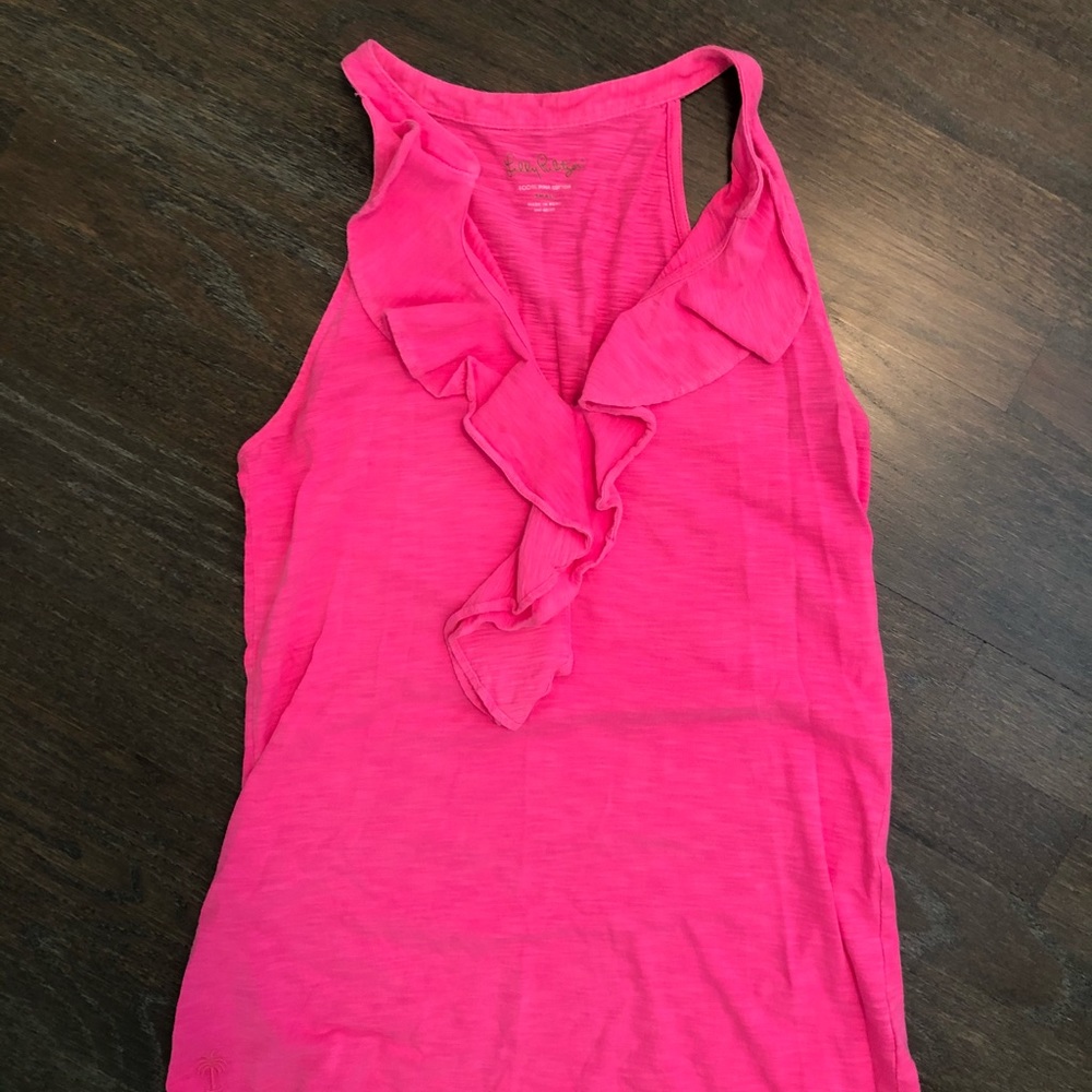 Lily Pulitzer Shay sleeveless top with ruffle.